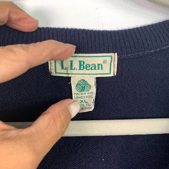 LL Bean Mens Tall Pure Lambswool Navy Blue V-neck Cardigan Sweater XL - Picture 2 of 6